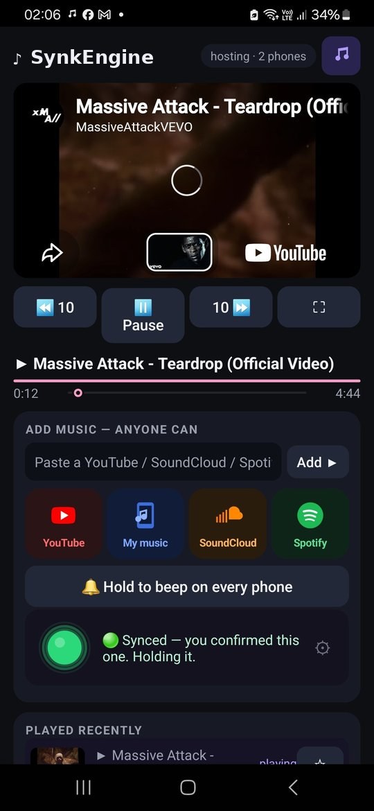 Queue a song from YouTube, your own files, SoundCloud or Spotify